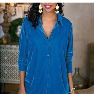 Soft Surroundings women’s velvet boyfriend tunic shirt sizeL super-soft stretch